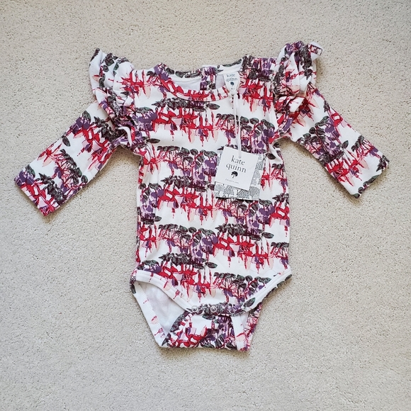 NWT Kate Quinn Baby Girl Ruffle Shoulder Floral Watercolor Bodysuit sz6-12m - Picture 1 of 13